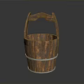 Rustic Wooden Bucket With Curved Handles Natural Grain And Metal Hoop