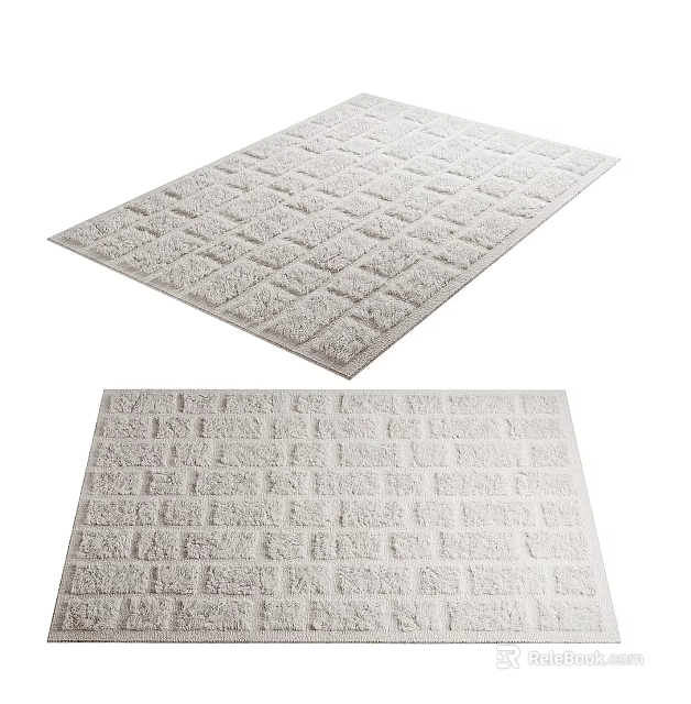 Light Gray Square Pattern Soft Plush Rug With Textured Surface And Modern Style 3d model 