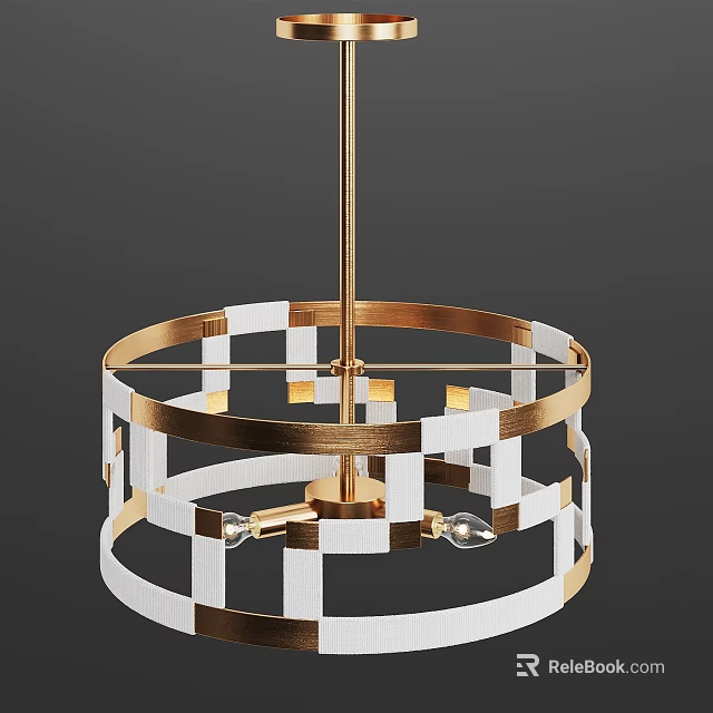 Modern Gold and White Geometric Round Chandelier with Circular Frame Hanging Fixture 3d model 