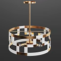 Modern Gold and White Geometric Round Chandelier with Circular Frame Hanging Fixture