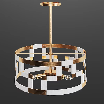 Modern Gold and White Geometric Round Chandelier with Circular Frame Hanging Fixture 3d model
