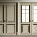 Light Colored Wooden Double Doors With Glass Panels And Golden Handles