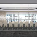 Modern Glass Partition With Metal Frame And Perforated Pattern On Gray Concrete Wall