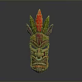 Handcrafted Traditional Wooden Mask With Feather Decorations For Cultural Clothing Accessories