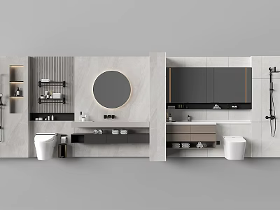 Elegant Modern Bathroom Vanity With Marble Countertop Round Mirror And Storage 3d model