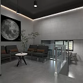 Modern Office Interior With Open Layout Wooden Shelves Desk Chairs And Decorative Art