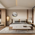 Serene Modern Bedroom Interior Design With Wooden Bed Frame Round Wall Art And Area Rug