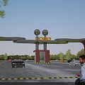 Modern Lubeo Entrance Gate With Spherical Ornaments Pillars And Landscaped Greenery