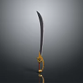 Traditional Scimitar Weapon With Long Thin Curved Blade Golden Decorated Hilt And Red Grip