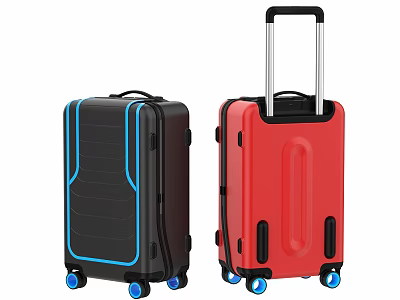Black with Blue Accents and Red Hard Shell Luggage Suitcases with Wheels and Telescopic Handle 3d model