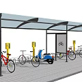 Outdoor Bike Shelter with Multiple Bicycle Racks and Covered Parking Structure
