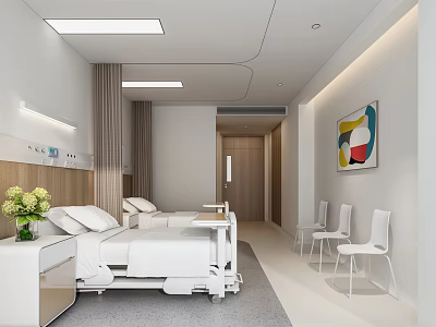 Modern Hospital Outpatient Clinic Interior With Medical Bed White Chairs Colorful Artwork And Lighting 3d model