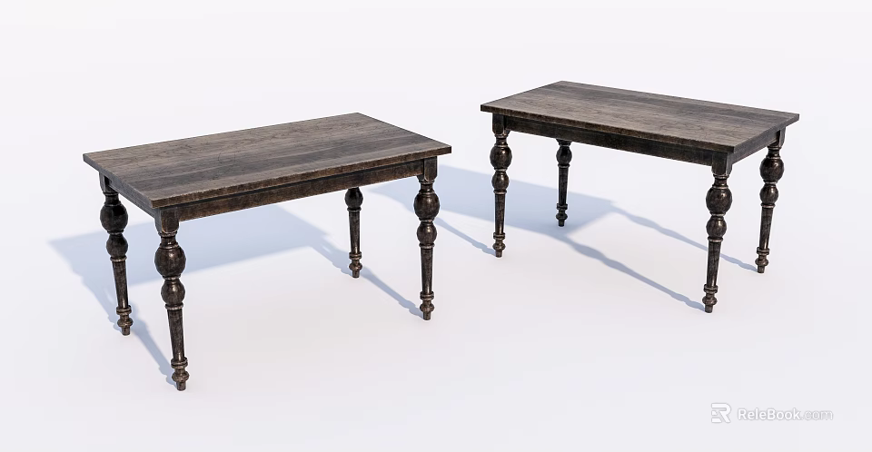 Two Dark Wooden Tables With Carved Legs And Rustic Design 3d model