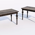 Two Dark Wooden Tables With Carved Legs And Rustic Design 3d model
