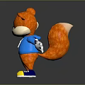 Playful Orange Cartoon Game Character in Blue Shirt With White Gloves and Blue Shoes