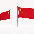 Two Chinese National Flags Flying With Red Background And Yellow Stars