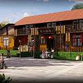 Traditional Chinese Style Boutique Guesthouse Building with Red Tile Roof and Wooden Structure in Courtyard