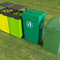 Public Outdoor Waste Bins in Yellow Green and Dark Green for Waste Sorting