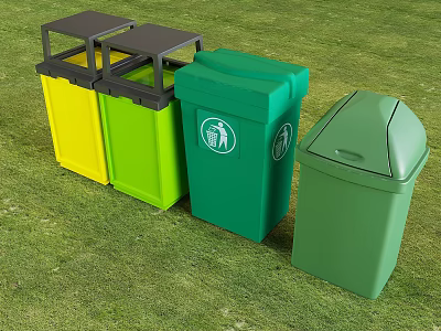 Public Outdoor Waste Bins in Yellow Green and Dark Green for Waste Sorting 3d model