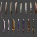 Variety Of Decorative Swords Featuring Ornate Handles Different Styles And Metallic Finishes
