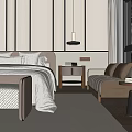 Modern Hotel Guest Room Interior With King Bed Cozy Sofa And Pendant Light Rug