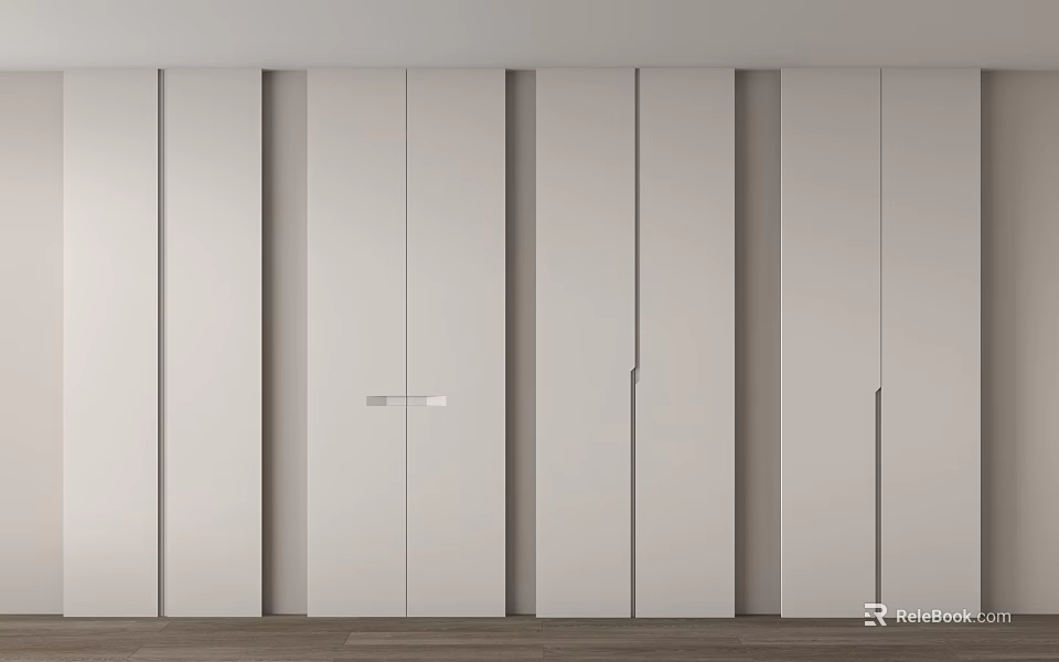 Modern Minimalist White Wardrobe Design With Sliding Doors And Wood Floor 3d model 