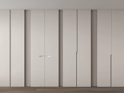 Modern Minimalist White Wardrobe Design With Sliding Doors And Wood Floor 3d model