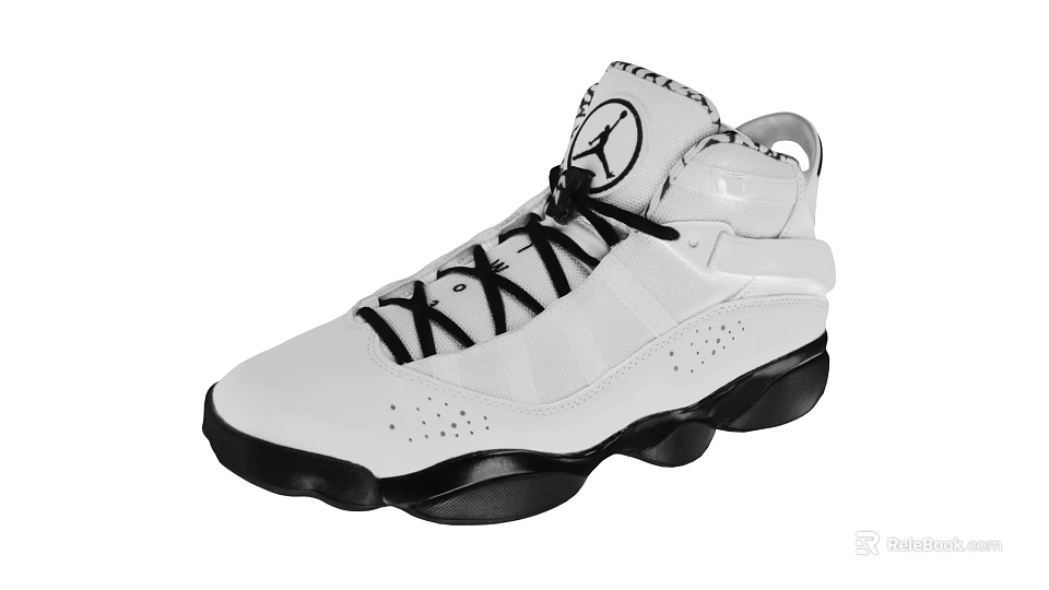 White High Top Basketball Shoes With Black Laces Rubber Sole And Jumpman Logo 3d model 