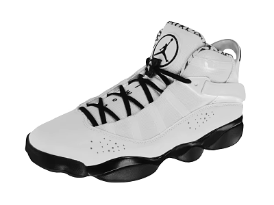 White High Top Basketball Shoes With Black Laces Rubber Sole And Jumpman Logo 3d model