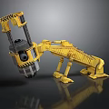 Yellow Mechanical Robotic Arm With Black Warning Stripes And Industrial Design Structure 3d model