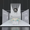 Modern Exhibition Booth Featuring White Hanging Design Circular Allo Baby Logo And Display Tables