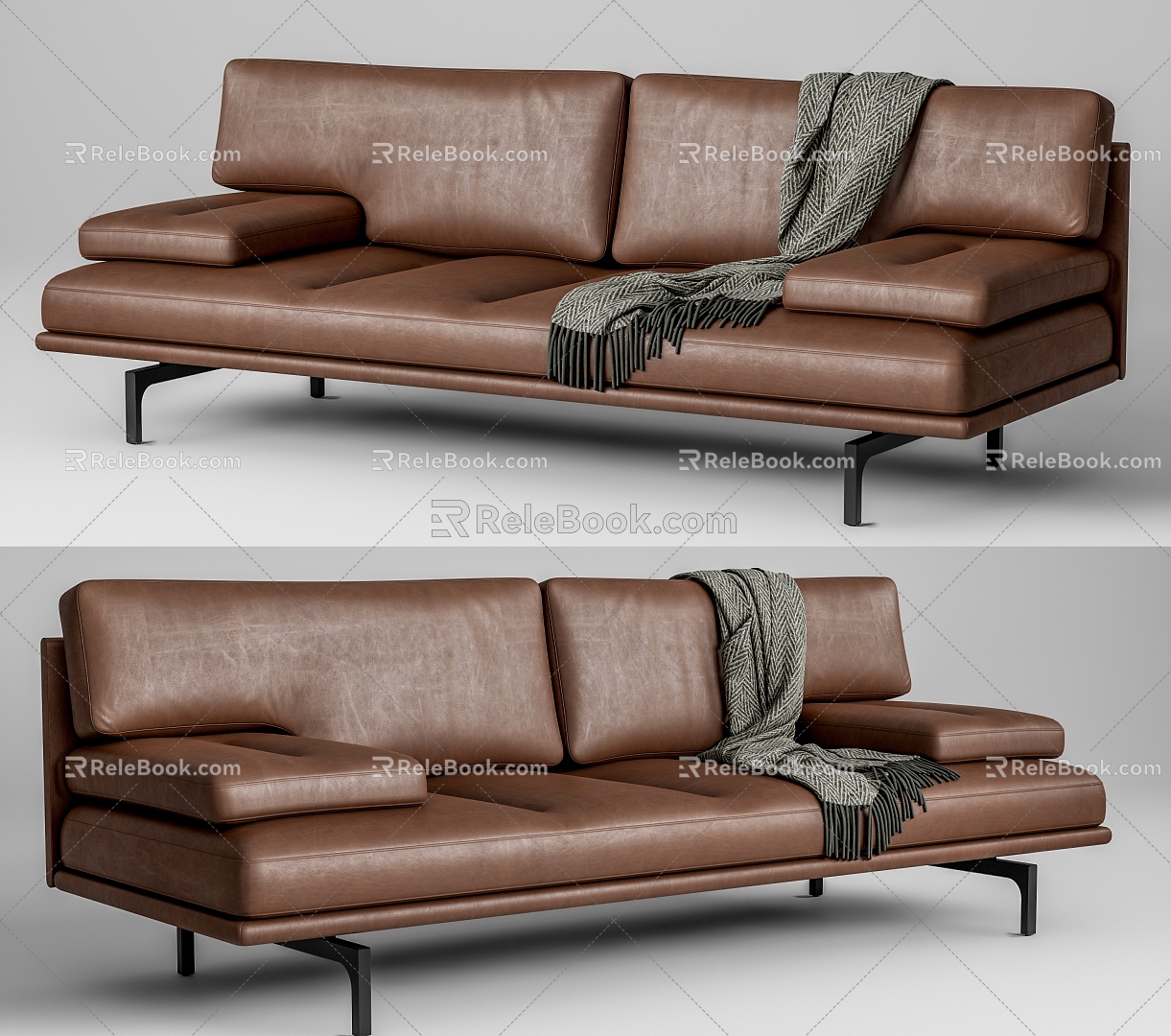 Zanotta modern leather two-seat sofa 3d model