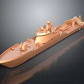 Detailed Warship Model on Reflective Surface with Copper Colored Hull and Deck 3d model
