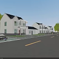 White Two Story Detached Villa With Black Roof Balcony Green Trees And Spacious Road