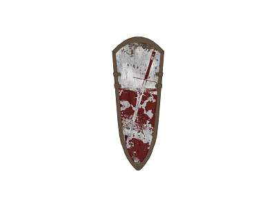 Vintage Weathered Shield with Red and White Distressed Paint and Metallic Brown Edges 3d model