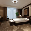 Elegant Hotel Room Interior With King Bed Decorative Painting Green Plant And Carpet