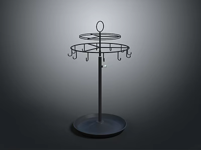 Multi Layer Metal Hanging Rack with Circular Rings Hooks and Tray Base for Home Use 3d model