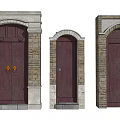 Various Classic Entry Doors With Decorative Frames Arch Shapes And Brick Wall Designs 3d model