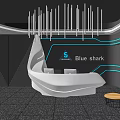 Blue Shark Internet Cafe Modern Tech Style With Neon Lights And Metallic Counter