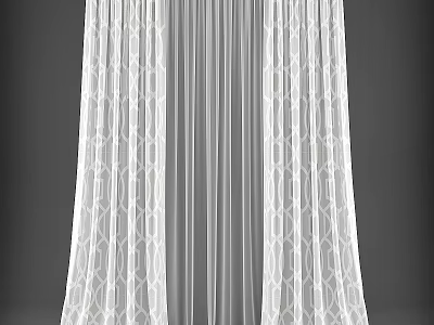 White Sheer Curtains With Geometric Pattern Design Light Filtering Elegant Home Decor For Windows 3d model
