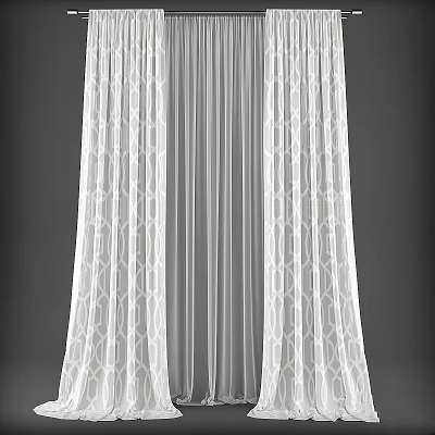 White Sheer Curtains With Geometric Pattern Design Light Filtering Elegant Home Decor For Windows 3d model