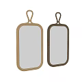 Decorative Hanging Oval Mirrors With Brown And Beige Frames And Curtain Reflection 3d model