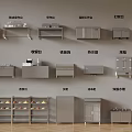 Diverse Commercial Kitchen Equipment and Furniture with Worktables Stoves and Storage