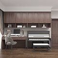 Bookcase Chinese Bookcase Book Piano Curtain Computer Door Room Door New Chinese Bookcase Desk 3d model