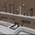 Sleek Modern Bathroom Faucets With Multiple Styles Displayed On Shelf 3d model