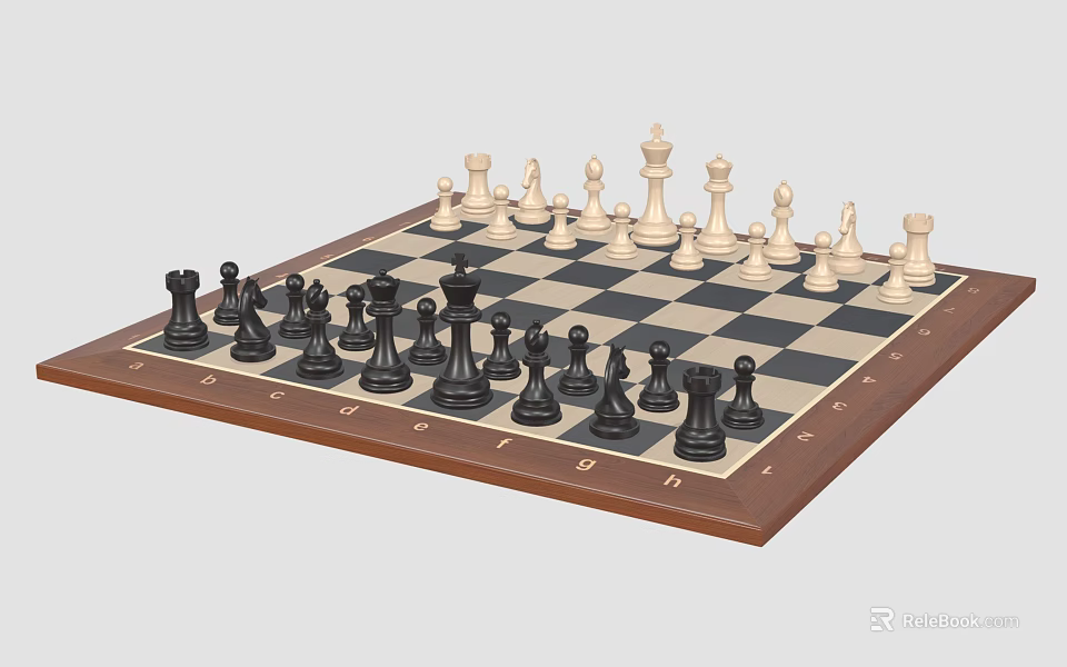 Wooden Chessboard With Black And White Pieces As Recreational Game Equipment For All Ages 3d model 