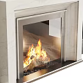 Modern Marble Fireplace With Burning Flames And Wood Logs Inside Design