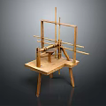 Wooden Mechanical Device With Frame Structure And Metal Rods On Platform Base