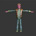 3D Man Model Wearing Red Vest Blue Sleeves Blue Pants White Shoes with Arms Outstretched 3d model