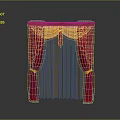 Red And Gold Velvet Curtain With Sheer Center Panel And Golden Tassel Accents